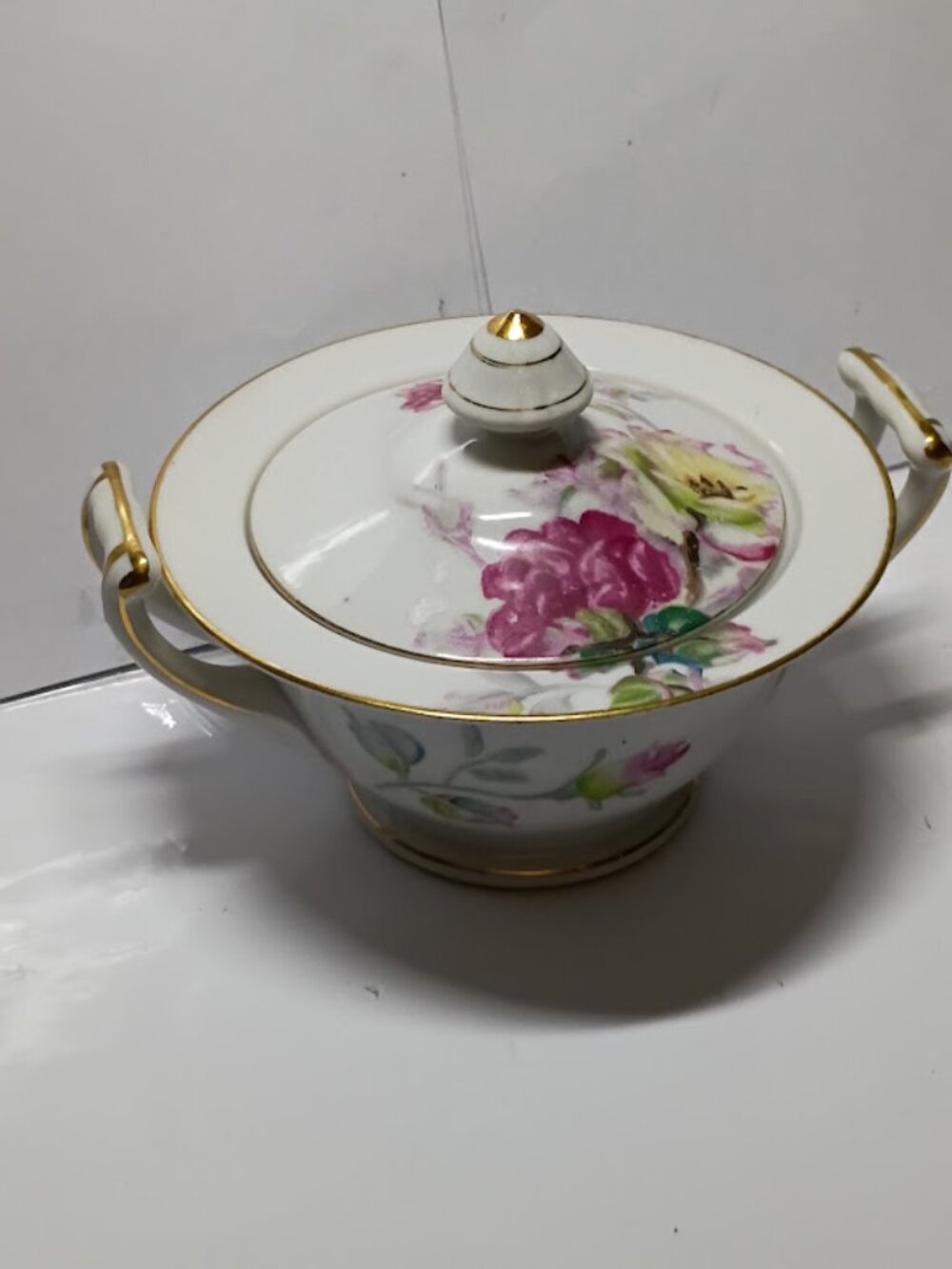 Vintage Regina Japan Lidded Sugar Bowl - Azalea Cabbage Rose Pattern 1940s-1950